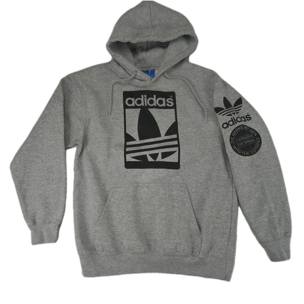 Adidas Originals Mens Trefoil Graphic Hoodie Gray Pullover Sweatshirt Size M
